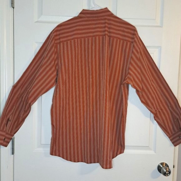 Calvin Klein Orange Classic Fit Striped Button-Up Shirt Size Large - Picture 2 of 5